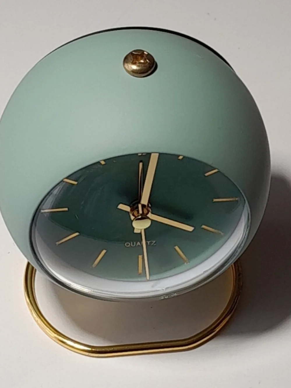 Mint Green Quartz Desk Clock with Gold Accents